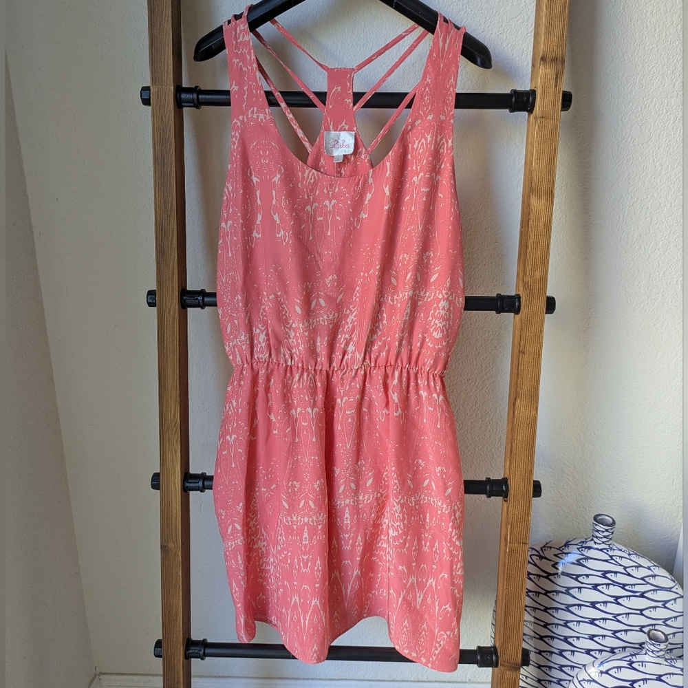 Parker Women's 100% Silk Coral and White Patterned Dress